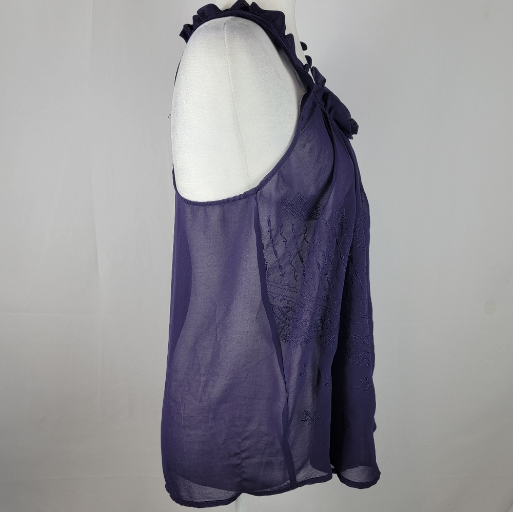 Yaya Nom de Plume Purple Sheer Top medium Anthropologie - Picture 3 of 6